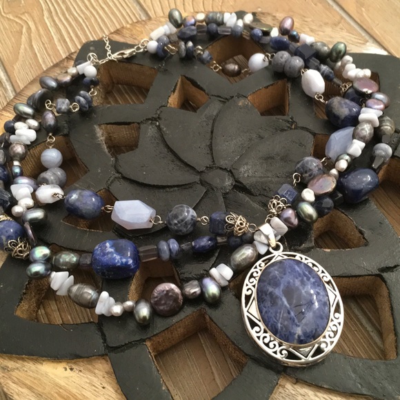 Sterling Silver Beautiful!!! 925 Blue Sodalite Agate Keshi Pearls - Picture 14 of 14